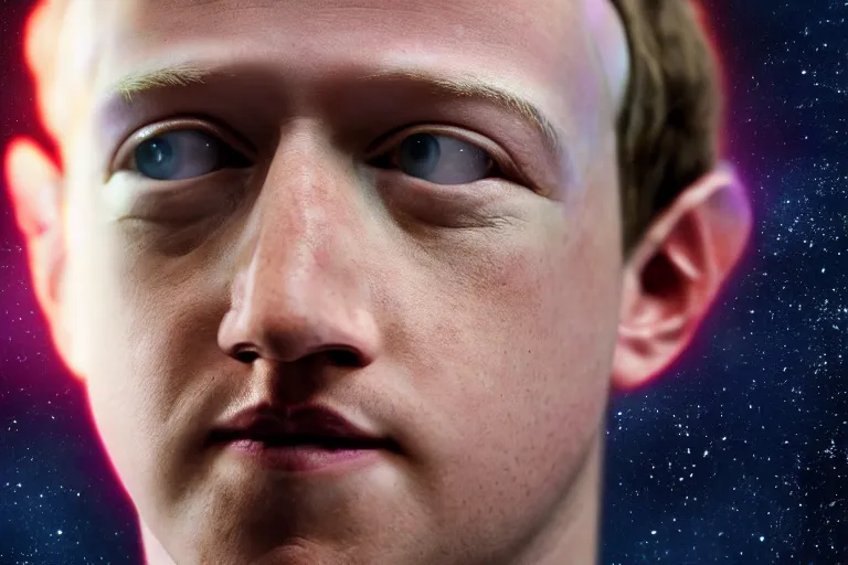 Image similar to a photo of mark zuckerberg looking like an alien, photorealistic, 8 k, space background