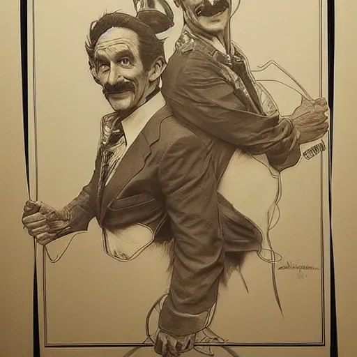 Image similar to amazing lifelike award winning pencil illustration of the chuckle brothers trending on art station artgerm Greg rutkowski alphonse mucha cinematic