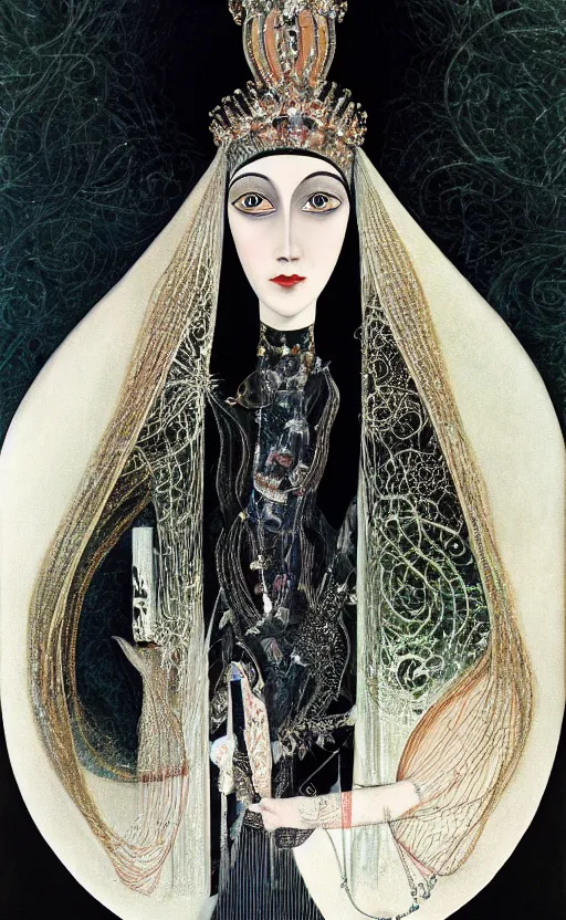 Image similar to a Hungarian portrait of a Queen, by Marcel Jankowicz, by Kay Nielsen,, by Georgia o Keeffe, trending on artstation , winner,dark fantasy, tonalism