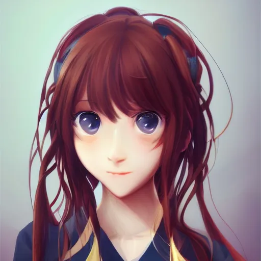 Prompt: headshot portrait of Monika from Doki Doki Literature Club, drawn by WLOP, by Avetetsuya Studios, anime manga panel, trending on artstation
