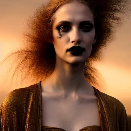 Image similar to photographic portrait of a stunningly beautiful gothic hermetic order of the golden dawn female in soft dreamy light at sunset, contemporary fashion shoot, by edward robert hughes, annie leibovitz and steve mccurry, david lazar, jimmy nelsson, breathtaking, 8 k resolution, extremely detailed, beautiful, establishing shot, artistic, hyperrealistic, beautiful face, octane render