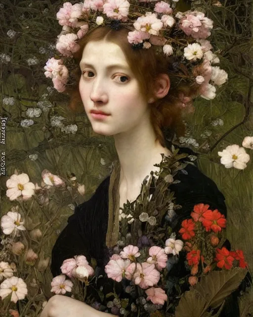 Prompt: a beautiful girl surrounded by flowers, by edgar maxence and caravaggio and michael whela, dramatic lighting, artistic, intricate drawing, light brazen, realistic fantasy, extremely detailed and beautiful aesthetic face, 8 k resolution, dramatic lighting