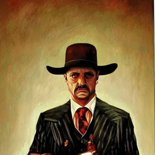 Prompt: a painting of dennis - o'hare as the mob - boss in the godfather, by arthur suydam trending on artstation, oil painting rebrandt