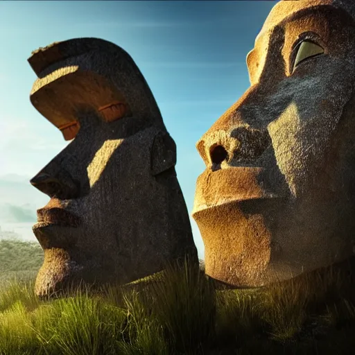 Prompt: worlds worst easter island statue with the face of the Rock, face of Dwayne Johnson, soft lighting, crepuscular rays, realistic octane render, 8k, ultra detailed, concept art
