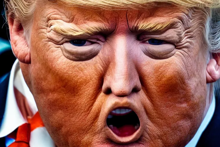 Image similar to A close up shot of Donald Trump as an Oompa Loompa holding in a fart, photo, 4K