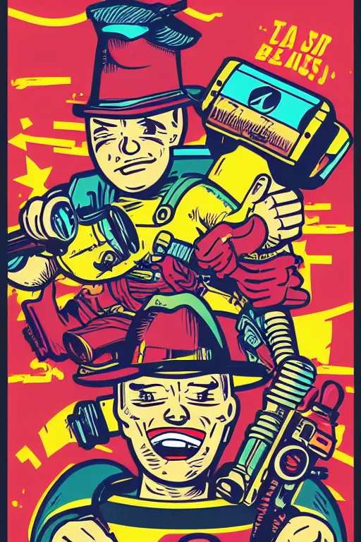 Image similar to fallout 7 6 retro futurist illustration art by butcher billy, sticker, colorful, illustration, highly detailed, simple, smooth and clean vector curves, no jagged lines, vector art, smooth andy warhol style