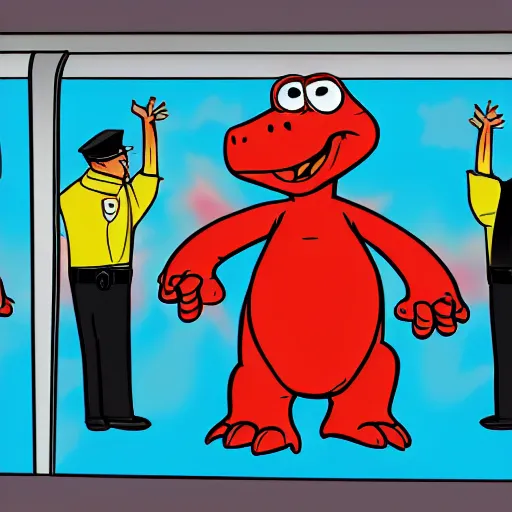 Image similar to Barney the Dinosaur in a Police lineup