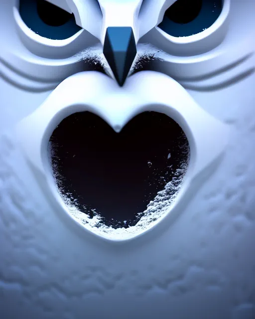 Prompt: closeup of a snow owls face, in the style of brian bolland, digital art, unreal engine, volumetric lighting, dark moody lighting, post apocalyptic, 4 k