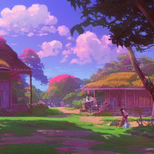 Prompt: A beautiful ultradetailed anime illustration of a A south american village by beeple, 2D Game Background, Side Scrolling, Seamless, Parallax by makoto shinkai, and thomas kinkade, anime art wallpaper 4k, trending on artstation