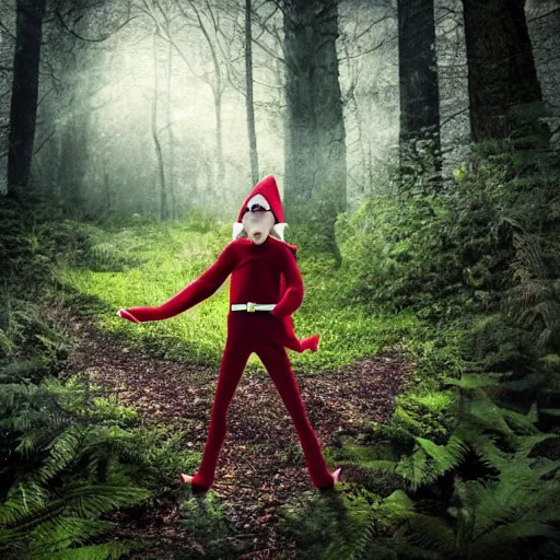 Prompt: scary photo of an elf in the woods, photorealistic