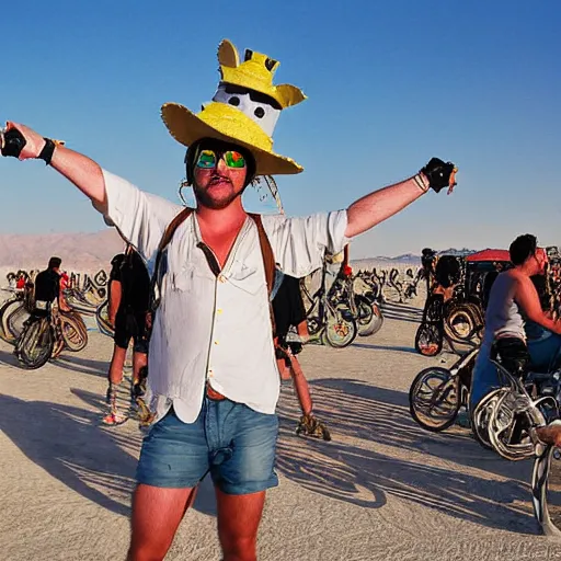 Prompt: Gizmo at burning man, photograph