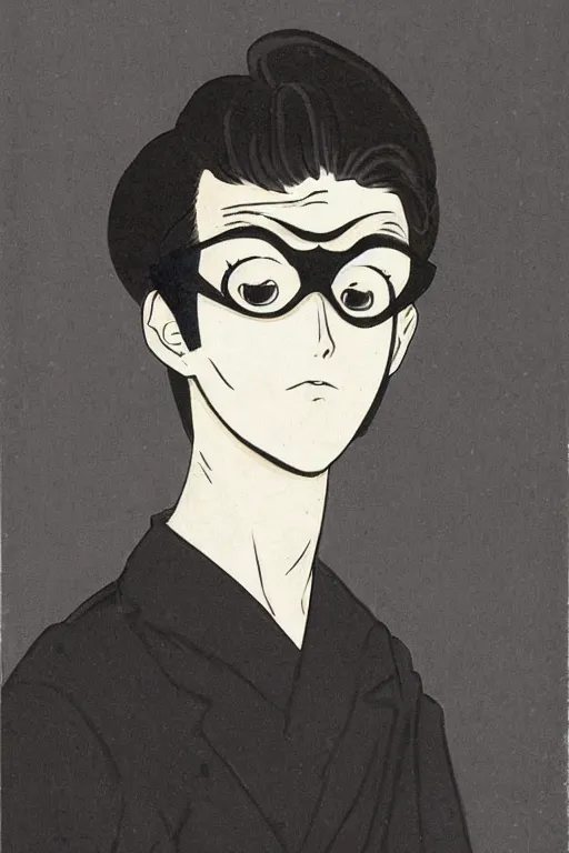 Prompt: portrait of young man wearing black medical mask, style of osamu tezuka