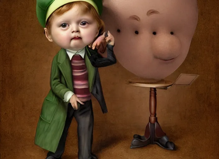 Image similar to a peanut wearing beret and suit, lowbrow, matte painting, 3 - d highly detailed, in the style of mark ryden,