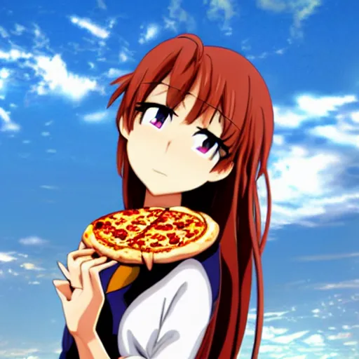 Prompt: anime girl with a pizza