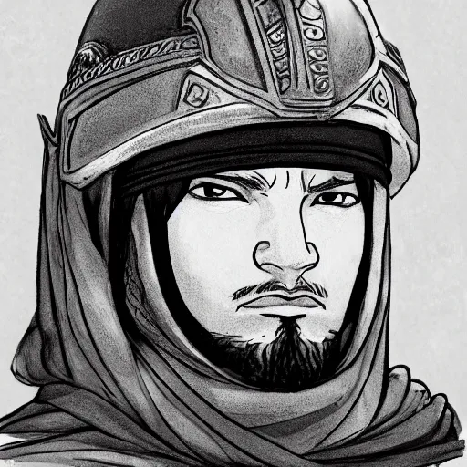 Prompt: a close up portrait of Sultan Saladin as a child, art station, highly detailed, concept art, sharp focus, illustration in pen and ink, wide angle, by Kentaro Miura