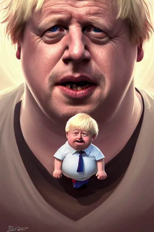 Image similar to Boris Johnson as a Family Guy character, realistic portrait, symmetrical, highly detailed, digital painting, artstation, concept art, smooth, sharp focus, illustration, cinematic lighting, art by artgerm and greg rutkowski and alphonse mucha