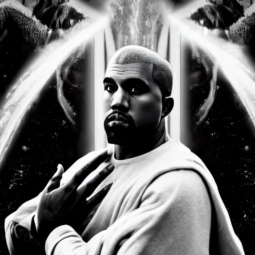 Prompt: Portrait of Kanye West as the god-emperor of mankind, amazing splashscreen artwork, splash art, head slightly tilted, natural light, elegant, intricate, fantasy, atmospheric lighting, cinematic, matte painting