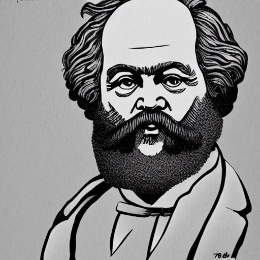 Prompt: Karl Marx, line art, cartoon