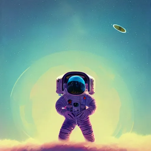 Image similar to a painting of an astronaut floating in space, poster art by mike winkelmann, behance contest winner, space art, sci - fi, poster art, 2 d game art