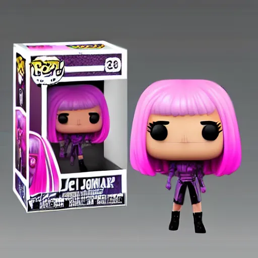 Prompt: funko pop of joi from blade runner 2 0 4 9 as a giant pink skinned translucent hologram with blue hair, neo noire