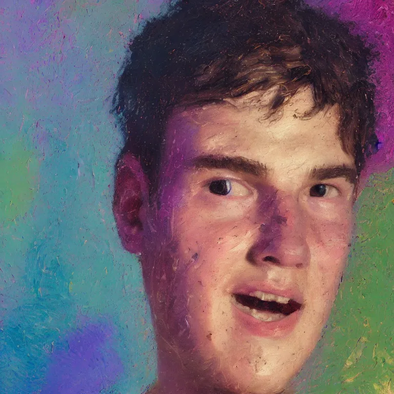 Image similar to Beautiful warmly lit close up studio portrait of young teenage Thanos sweetly smiling cute, impasto oil painting heavy brushstrokes by Cy Twombly and Anselm Kiefer , trending on artstation dramatic lighting abstract Expressionism