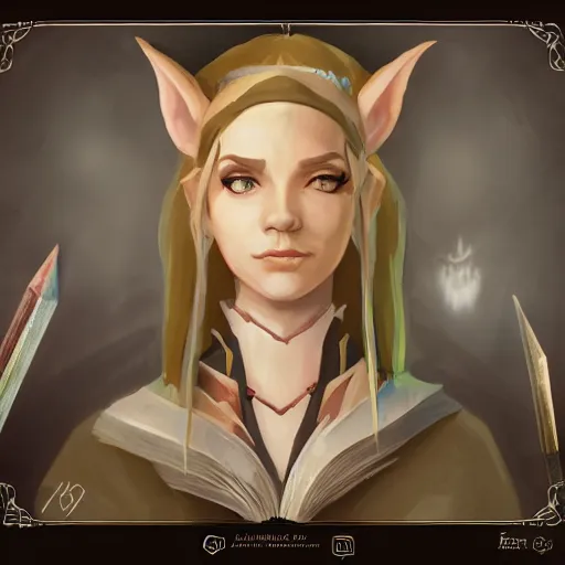 Prompt: Portrait of a young elf wizard, D&D, trending on artstation.