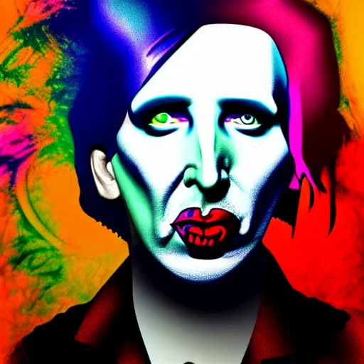 Prompt: an extremely psychedelic portrait of marilyn manson as andy warhol, surreal, lsd, face, detailed, intricate, elegant, lithe, highly detailed, digital painting, artstation, concept art, smooth, sharp focus, illustration