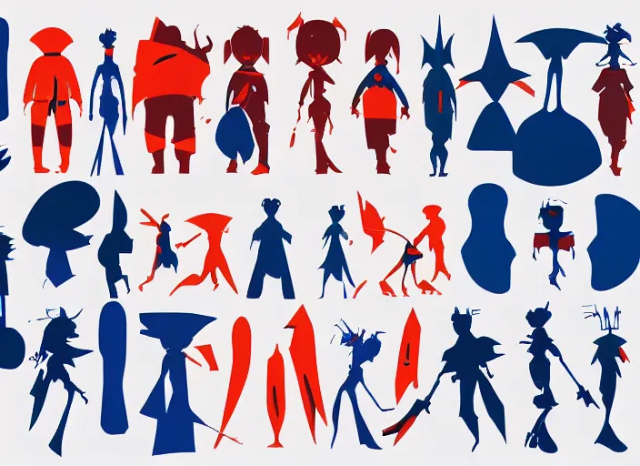 Prompt: character shape design exploration silhouettes of a strong sturdy warrior tank, minimalist mixed media layout from masaaki yuasa ( 1 9 9 7 )