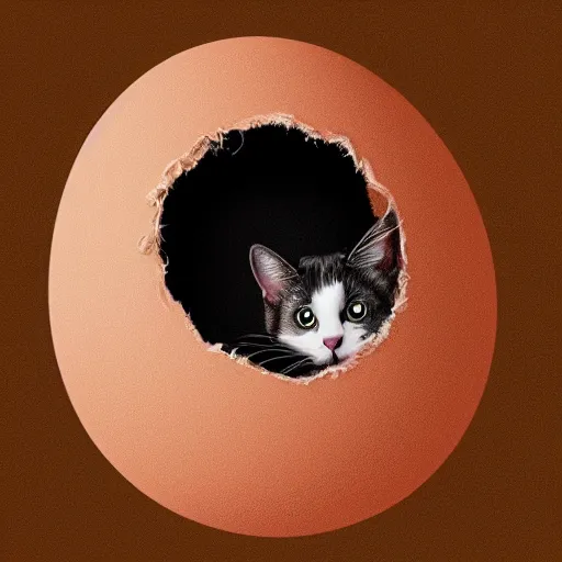 Image similar to A cat climbing out of an egg shell, digital art