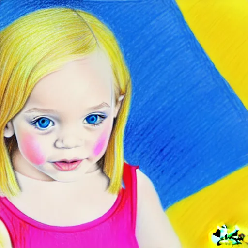 Image similar to 4 year old blonde girl with iphone colored pencil on white background by eloise wilkin