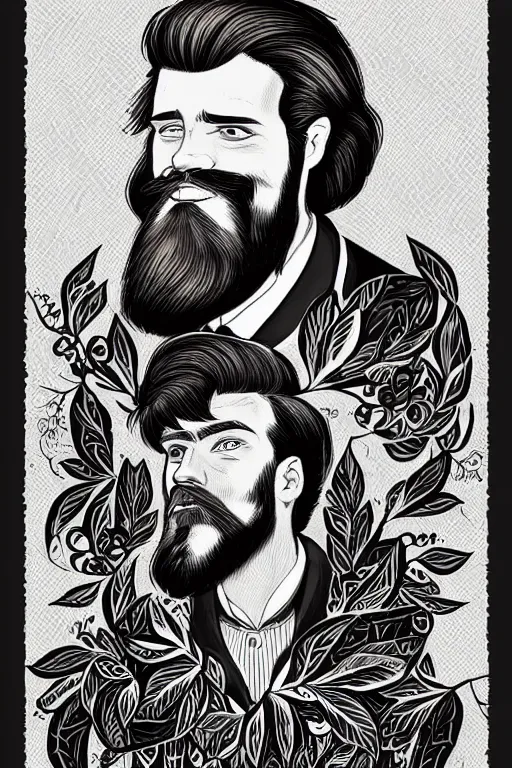 Image similar to an illustration of a portrait of a respectable dignified 3 0 ish pentecostal preacher with kind eyes and red beard and hair in the style of art - deco artwork art by kyle ferrin and loish!, digital art, highly detailed, intricate, sharp focus, trending on artstation hq, deviantart, 4 k uhd image