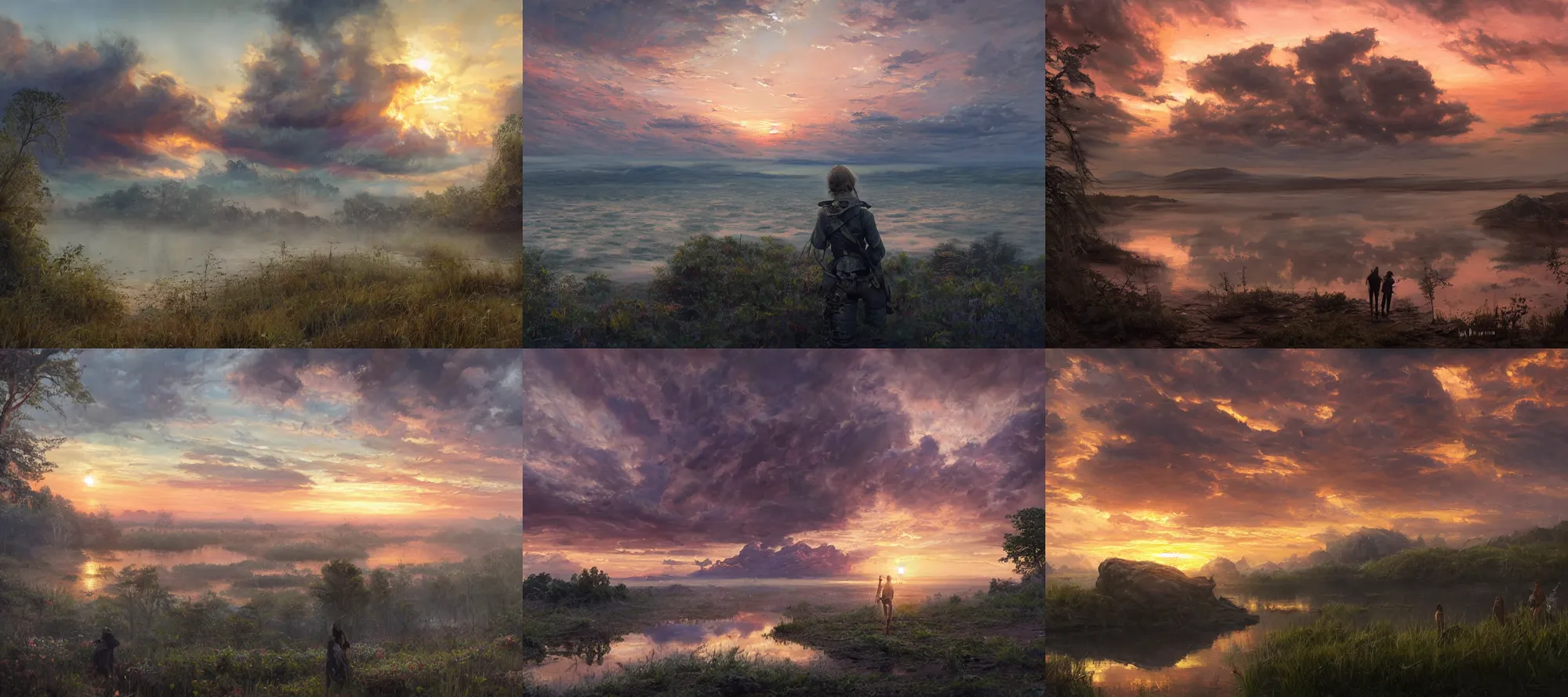 Prompt: View of a beautiful sunset sky Dagobah, oil on canvas, intricate, portrait, 8k highly professionally detailed, HDR, CGsociety, illustration painting by Mandy Jurgens and Małgorzata Kmiec and Dang My Linh and Lulu Chen and Alexis Franklin and Filip Hodas and Pascal Blanché and Bastien Lecouffe Deharme, detailed intricate ink illustration, heavenly atmosphere, detailed illustration, hd, 4k, digital art, overdetailed art, concept art, complementing colors, trending on artstation, Cgstudio, the most beautiful image ever created, dramatic, subtle details, illustration painting by alphonse mucha and frank frazetta daarken, vibrant colors, 8K, style by Wes Anderson, award winning artwork, high quality printing, fine art, gold elements, intricate, epic lighting, very very very very beautiful scenery, 8k resolution, digital painting, sharp focus, professional art, atmospheric environment, art by artgerm and greg rutkowski, by simon stålenhag, rendered by Beeple, by Makoto Shinkai, syd meade, 8k ultra hd, artstationHD, 3d render, hyper detailed, elegant, by craig mullins and marc simonetti, Ross Tran and WLOP, by Andrew Wyeth and Gerald Brom, John singer Sargent and James gurney