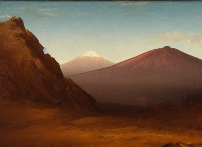 Image similar to el teide, tenerife in the style of hudson river school of art, oil on canvas