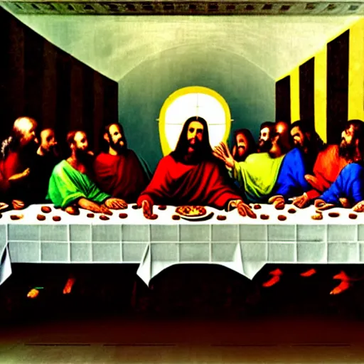 Image similar to Kanye West as Jesus in the Last Supper painting