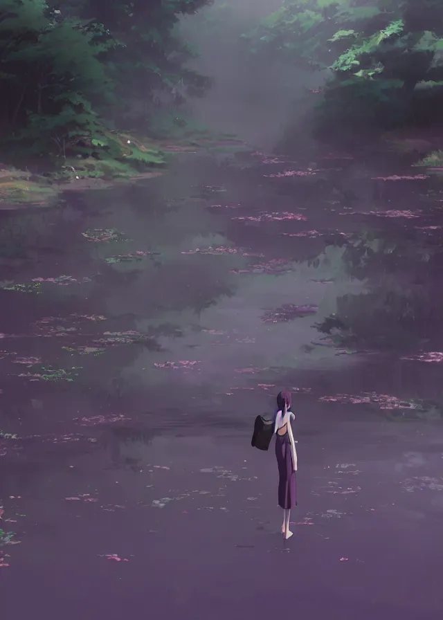 Image similar to dark purple swamp, makoto shinkai