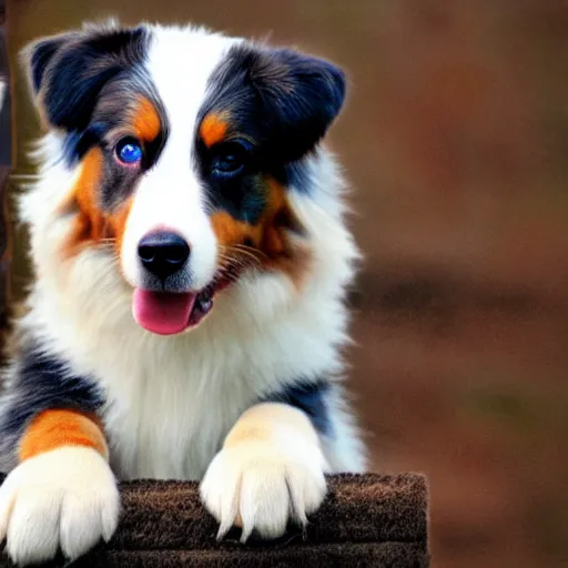 Image similar to photo of an Australian Shepherd with cool blue eyes, award winning photography