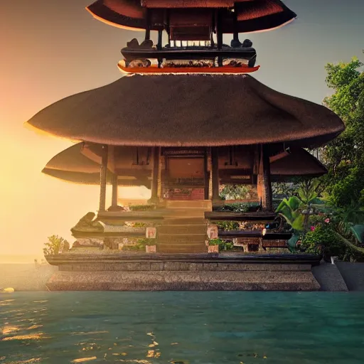 Image similar to A beautiful, perfect, impressive, amazing concept art digital CG painting of a place in Bali, trending on ArtStation, Unreal Engine