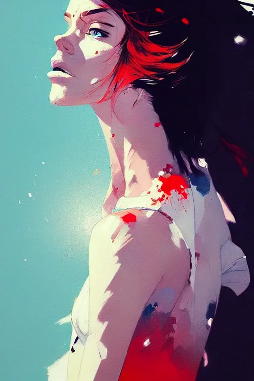 Image similar to a ultradetailed beautiful painting of a stylish woman with a white tank top, by conrad roset, greg rutkowski and makoto shinkai trending on artstation