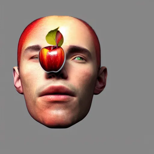 Image similar to a man's face is fused into an apple, artstation, cgsociety, 8 k