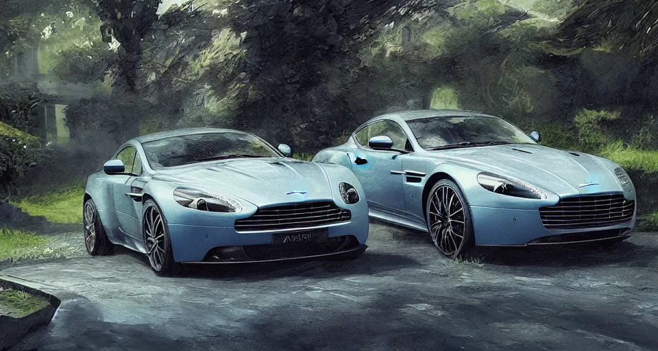 Image similar to Aston Martin in hill Next to the pool,digital art,ultra realistic,ultra detailed,art by greg rutkowski