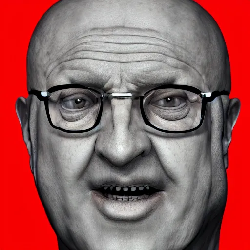 Image similar to avram glazer as the devil reincarnate, owner of manchester united football club, portrait, pure evil, devils horns, avram glazer, satan, hell, 8 k, hyperrealism, symmetry, cinematic lighting - h 1 0 2 4