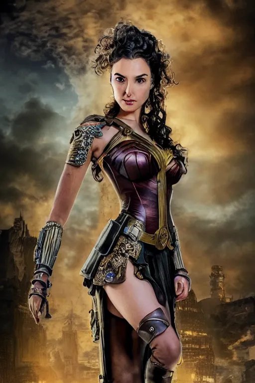 Prompt: extremely detailed steampunk gal gadot standing, lilia alvarado