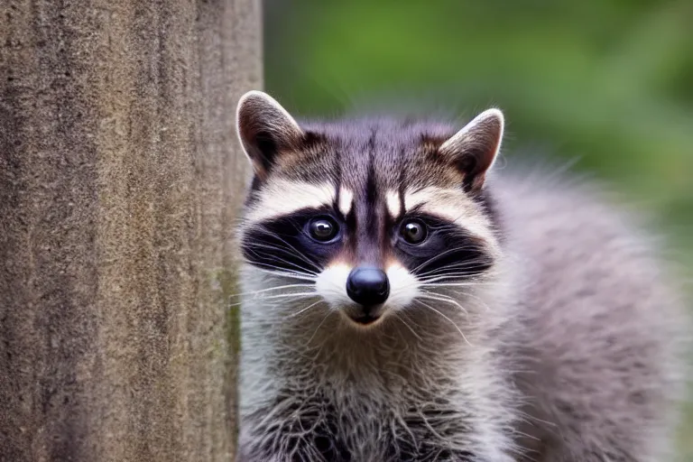 Image similar to a cat!!! racoon hybrid! hyper realistic!! realistic lighting!! wildlife photographer of the year!!! bold natural colors, national geographic, hd, wide angle, 8 k