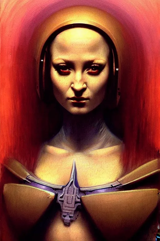 Image similar to character portrait cyberpunk starcraft terran warhammer 4 0 k space marine tech priest warrior princess ( ( ( ( ( ( ( ( totally definitely not negative no not mona lisa inspired ) ) ) ) ) ) ), beksinski character design, painting by gaston bussiere, katsuya terada, frank frazetta, tom of finland, trending on artstation