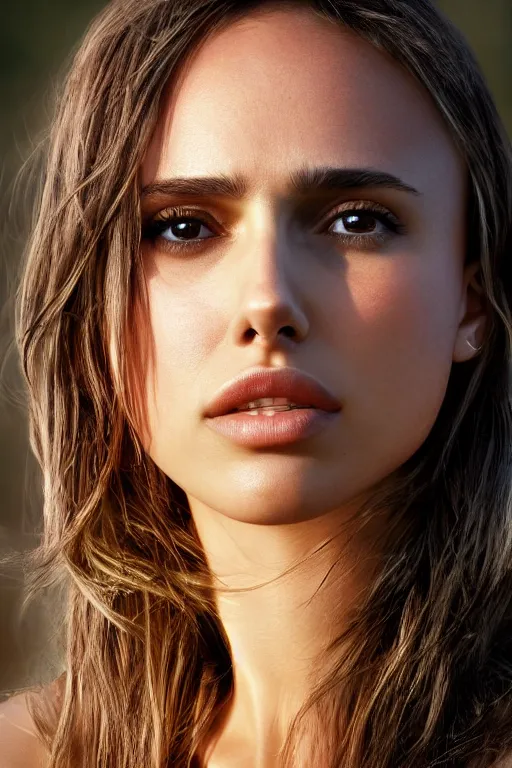 Prompt: a photo of a girl half Nathalie Portman half Jessica Alba, portrait at beach, 3/4 view, amber eyes, a shy face, Refined, Detailed professional photo, 50mm lens, Canon eos, soft an diffuse lights, autumn light, blurry distant background, Highly Detailed, Cinematic Lighting, Unreal Engine, 8k, HD