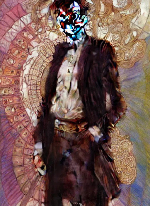 Prompt: oil portrait of the tenth doctor from doctor who wearing a really cool skirt, intricate, elegant, highly detailed, lighting, painting, artstation, smooth, illustration, art by greg rutowski and alphonse mucha