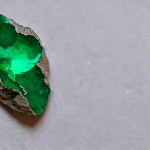 Image similar to a cut polished emerald gemstone growing from a plant