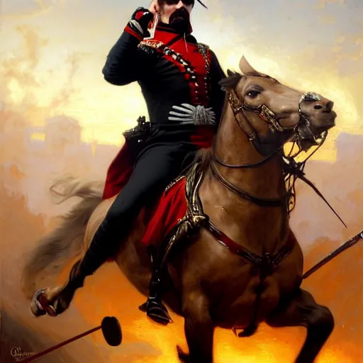 Image similar to drdisrespect conquering waterloo as napoleon, highly detailed painting by gaston bussiere, j. c. leyendecker, greg rutkowski, craig mullins 8 k