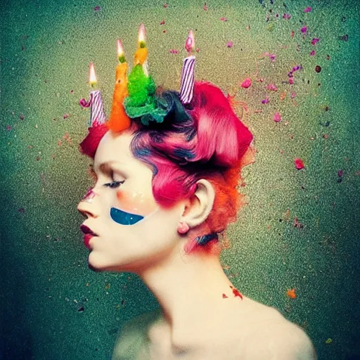 Image similar to “*a girl with a birthday cake head by Alberto Sevesso”