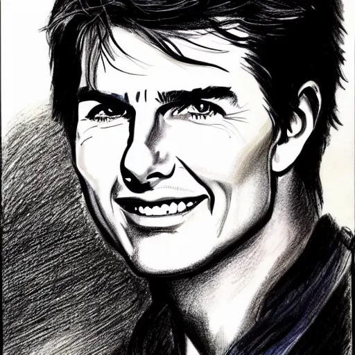 Image similar to a portrait drawing of Tom Cruise drawn by Mort drucker